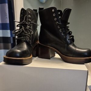Diba Black Leather Combat Boots